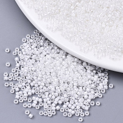 White Glass Seed Beads, Fit for Machine Eembroidery, Transparent Inside Colours, Round, White, 2.5x1.5mm, Hole: 1mm, about 20000pcs/bag