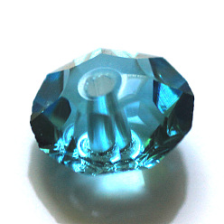 Deep Sky Blue Imitation Austrian Crystal Beads, Grade AAA, Faceted, Flat Round, Deep Sky Blue, 6x3.5mm, Hole: 0.7~0.9mm