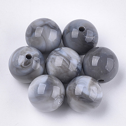 Light Grey Acrylic Beads, Imitation Gemstone Style, Round, Light Grey, 15.5~16x15mm, Hole: 2mm, about 225pcs/500g