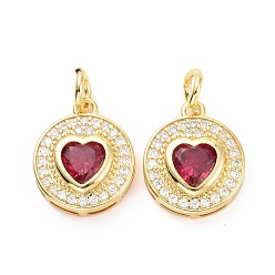 Камелия Латунные микро проложить кубического циркония подвески, с прыжковых колец, долговечный, без кадмия и без свинца, золотой свет, плоско-круглые с сердцем, камелия, 15.5x13x4 мм