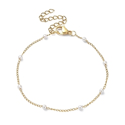 Real 18K Gold Plated Glass Pearl Beaded Chain Bracelet, Ion Plating(IP) 316 Surgical Stainless Steel Jewelry, Real 18K Gold Plated, 7-1/2 inch(18.9cm)