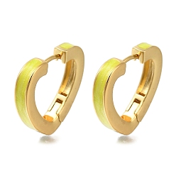 Шампанско-Желтый Полые латунные серьги-кольца в форме сердца с покрытием стойки, с эмалью, долговечный, без свинца и без кадмия, реальный 18 k позолоченный, шампанское желтый, 22.5x24.5x4 мм