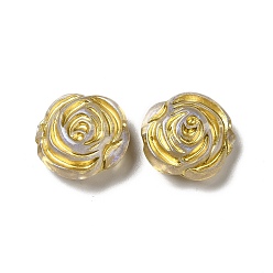 Gold Plating Acrylic Beads, Golden Metal Enlaced, Rose Flower, Gold, 17x8mm, Hole: 2mm