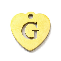 Letter G Ion Plating(IP) 304 Stainless Steel Pendant, Golden, Heart with Letter, Letter G, 12x12x1mm, Hole: 1.4mm