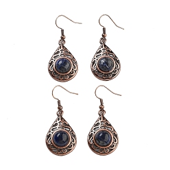 Содалитовое Серьги-капли с подвесками из натурального содалита, женские полые латунные серьги с красной медью, 46.5x19.5 мм