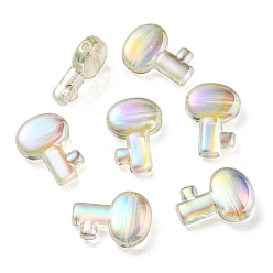 Mixed Color UV Plating Rainbow Iridescent Transparent Acrylic Beads, Key, Mixed Color, 26.5x19x7.5mm, Hole: 2.7mm