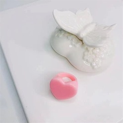 Pink Resin Heart Finger Ring for Women, Pink, US Size 6 1/2(16.9mm)