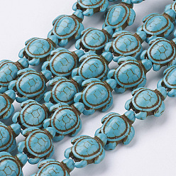 Turquoise Synthetic Howlite Beads Strands, Dyed & Heated, Sea Turtle, Turquoise, 17x14x7mm, Hole: 1mm, about 26~28pcs/strand, 15.9 inch, about 30strands/1000g
