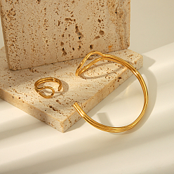 Золотой Стильный 304 комплект из браслета-манжеты и кольца из нержавеющей стали для летних женских аксессуаров, золотые