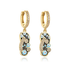 42563 18K Gold Plated Blue Eye Slippers Earrings with Zircon Stones - Unique and Stylish Women's Jewelry