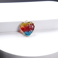 Colorful Glass Pendants, Heart Charms, Colorful, 30mm