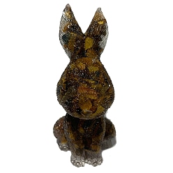 Tiger Eye Resin Rabbit Display Decoration, with Natural Tiger Eye Chips Inside for Home Office Desk Decoration, 45x50x95mm