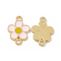 Pink Alloy Connector Charms, with Enamel, Flower Links, Light Gold, Pink, 18.5x12.5x1.5mm, Hole: 1.8mm