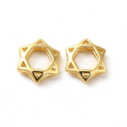 Real 18K Gold Plated Brass Beads, Hexagram, Real 18K Gold Plated, 8x9x2.5mm