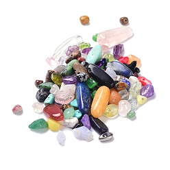 Mixed Color Natural & Synthetic Mixed Gemstone Beads, Mixed shape, Mixed Color, 4~24x4~9x2~7mm, Hole: 1mm, about 450pcs/300g