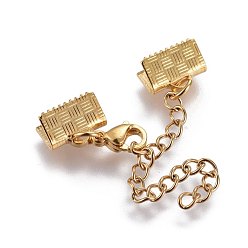 Golden 304 Stainless Steel Chain Extender, with Lobster Claw Clasps and Ribbon Ends, Golden, 25mm, Clasps: 8.9x6.2x3mm, Cord End: 7.2x10mm, Chain Extenders: 50mm