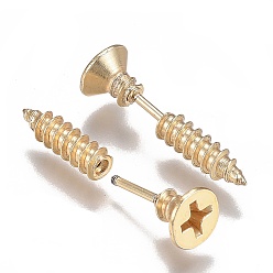 Champagne Yellow Vacuum Plating 304 Stainless Steel Unisex Punk Hip-hop Rock Nail Shape Screw Pierced Stud Earrings, Champagne Yellow, 25.5x7mm, Pin: 1mm
