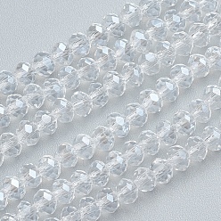 Clear Glass Beads Strands, Pearl Luster Plated, Crystal Suncatcher, Faceted Rondelle, Clear, 12x8mm, Hole: 1mm, about 68~70pcs/strand, 22.83 inch~23.23 inch(58~59cm)