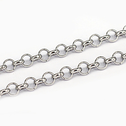 Stainless Steel Color 304 Stainless Steel Rolo Chains, Belcher Chains, Unwelded, Stainless Steel Color, 10x4mm