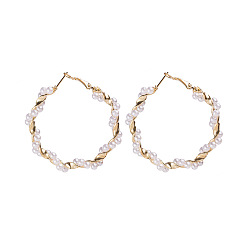 E2604-1 Bold and Chic Geometric Spiral Pearl Hoop Earrings - Statement Fashion Circle Earings
