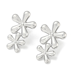 Stainless Steel Color 304 Stainless Steel Stud Earrings, Flower, Stainless Steel Color, 27x17.5mm