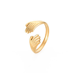 Настоящее золото 18K Ионное покрытие (ip) 304 двойное кольцо из нержавеющей стали для женщин, без никеля , реальный 18 k позолоченный, размер США 8 (18.1 мм)