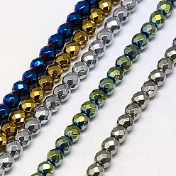 Mixed Color Electroplate Non-magnetic Synthetic Hematite Beads Strands, Faceted, Round, Grade A, Mixed Color, 3mm, Hole: 1mm, about 127pcs/strand, 16 inch