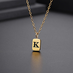Letter K Titanium Steel Rectangle with Initial Letter Pendant Necklace with Cable Chains for Women, Golden, Letter.K, 17.72 inch(45cm)