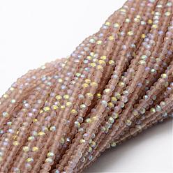 BurlyWood Half AB Color Plated Faceted Rondelle Glass Bead Strands, Frosted, BurlyWood, 2.8~3x2mm, Hole: 0.8mm, about 200pcs/strand, 15.1 inch