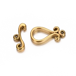 Golden Ion Plating(IP) 304 Stainless Steel Toggle Clasps, Teardrop, Golden, teardrop,: 19x10x2.5mm, Hole: 1.6mm, Bar: 7x16.5x2.5mm, Hole: 1.8mm