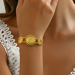 Золотой Элегантные латунные полые резные золотые монеты женские звенья цепи браслеты для женщин, золотые, 7-5/8 дюйм (19.5 см)