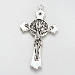 Antique Silver Tibetan Style Alloy Pendant Rhinestone Settings, Cadmium Free & Lead Free, Crucifix Cross with Word, For Easter, Antique Silver, 71x39x4mm, Hole: 3.5mm, Fit for 3mm rhinestone, about 130pcs/1000g