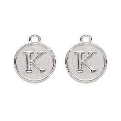 Letter K Alloy Pendant Cabochon Settings, For Enamel, Cadmium Free & Lead Free, Flat Round with Letter, Platinum, Letter.K, 14x12x2mm, Hole: 1.5mm