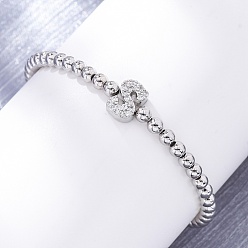 Letter S Латунные круглые бусины эластичные браслеты, Подвеска в виде буквы из латуни с микропаве из прозрачного кубического циркония для женщин, без свинца и без кадмия, стойки покрытие, платина, Письмо с, внутренний диаметр: 2~2-1/8 дюйм (5~5.5 см)