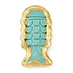 Средний Бирюзовый Латунь из рыбьей смолы, с латунной фурнитурой , средне бирюзовый, 43.5~45x22.5~23x9.5~10 мм, отверстие : 1.2 мм