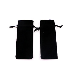 Black Velvet Storage Bags, Drawstring Pouches Packaging Bag, Rectangle, Black, 15x6cm