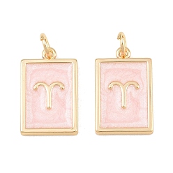 Aries Brass Enamel Pendants, Rectangle Charms, Rack Plating, Cadmium Free & Lead Free, Long-Lasting Plated, Golden, Aries Charms, 17.5x11x2mm, Hole: 3mm