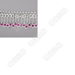 Camellia Ethnic Style Tassel Chain, Iron Link Chains with Flat Round & Glass Charms, Unwelded, Silver, Camellia, 8.5x4.5mm, about 2.95 Feet(0.9m)/Card