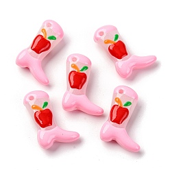 Бледно-Розовый Бусины из стеклянной эмали, окрашенные методом запекания, ботинок с яблоком, розовый жемчуг, 24x17x8~8.5 мм, отверстие : 1.4 мм