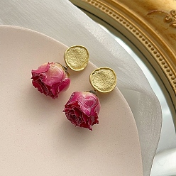Camellia 3D Dry Flower Dangle Stud Earrings for Women, with 925 Sterling Silver Pins, Camellia, 35x20mm