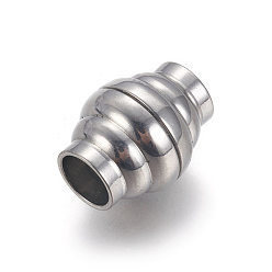 Stainless Steel Color 304 Stainless Steel Magnetic Clasps with Glue-in Ends, Barrel, Stainless Steel Color, 15x12mm, Hole: 6mm
