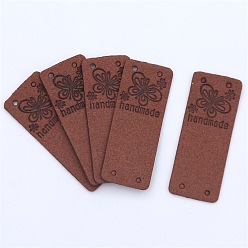 Brown Microfiber Label Tags, with Holes & Word handmade, for DIY Jeans, Bags, Shoes, Hat Accessories, Rectangle, Brown, 50x20mm
