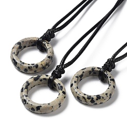 Dalmatian Jasper Natural Dalmatian Jasper Ring Pendant Necklace with Waxed Cords, 29.53~29.92 inch(75~76cm), Pendant: 24x6mm