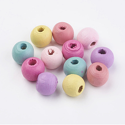 Mixed Color Natural Wood Beads, Dyed, Round, Mixed Color, 10x9mm, Hole: 3mm, about 1780pcs/500g