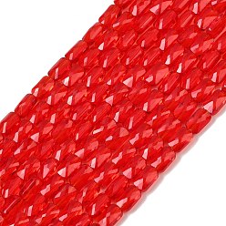 Красный Прозрачные стеклянные бусины, прямоугольные, граненые, красные, 7x4.5x3.5 мм, отверстие : 0.9 мм, около 79~80 шт / нитка, 21.65''~22.24'' (55~56.5 см)