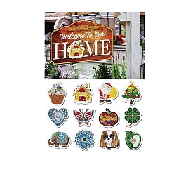Mixed Shapes DIY Luminous Diamond Painting Halloween Christmas Hanging Door Sign Kits, including PVC Plates, Resin Rhinestones, Soft Magnetic Sticker, Diamond Sticky Pen, Tray Plate, Metal Chain and Glue Clay, Mixed Shapes, 185x290mm