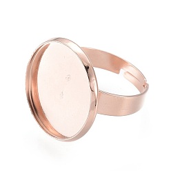 Rose Gold Adjustable 201 Stainless Steel Finger Rings Components, Pad Ring Base Findings, Flat Round, Rose Gold, Size 8, 17~18mm, Tray: 18mm