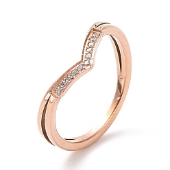 Rose Gold Clear Cubic Zirconia Wave Finger Ring, Ion Plating(IP) 304 Stainless Steel Jewelry for Women, Rose Gold, US Size 5 3/4~9(16.3~18.9mm)