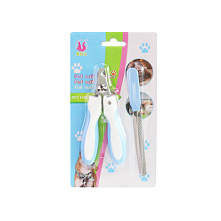 Light Sky Blue Stainless Steel Pet Supplies Nail Clippers and File, with Rubber Jacket, Light Sky Blue, 160x80mm, 2pcs/set