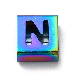 Letter N Ионное покрытие (ip) 304 квадратные подвески-слайдеры из нержавеющей стали, Радуга цветов, Письмо N, 9x8x4 мм, отверстие : 3.5x8.5 мм